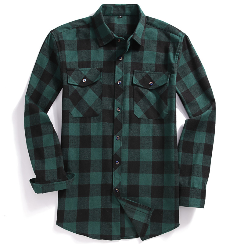 Flannel Shirt Lined - 가을 남성 긴팔 캐주얼 버튼 셔츠