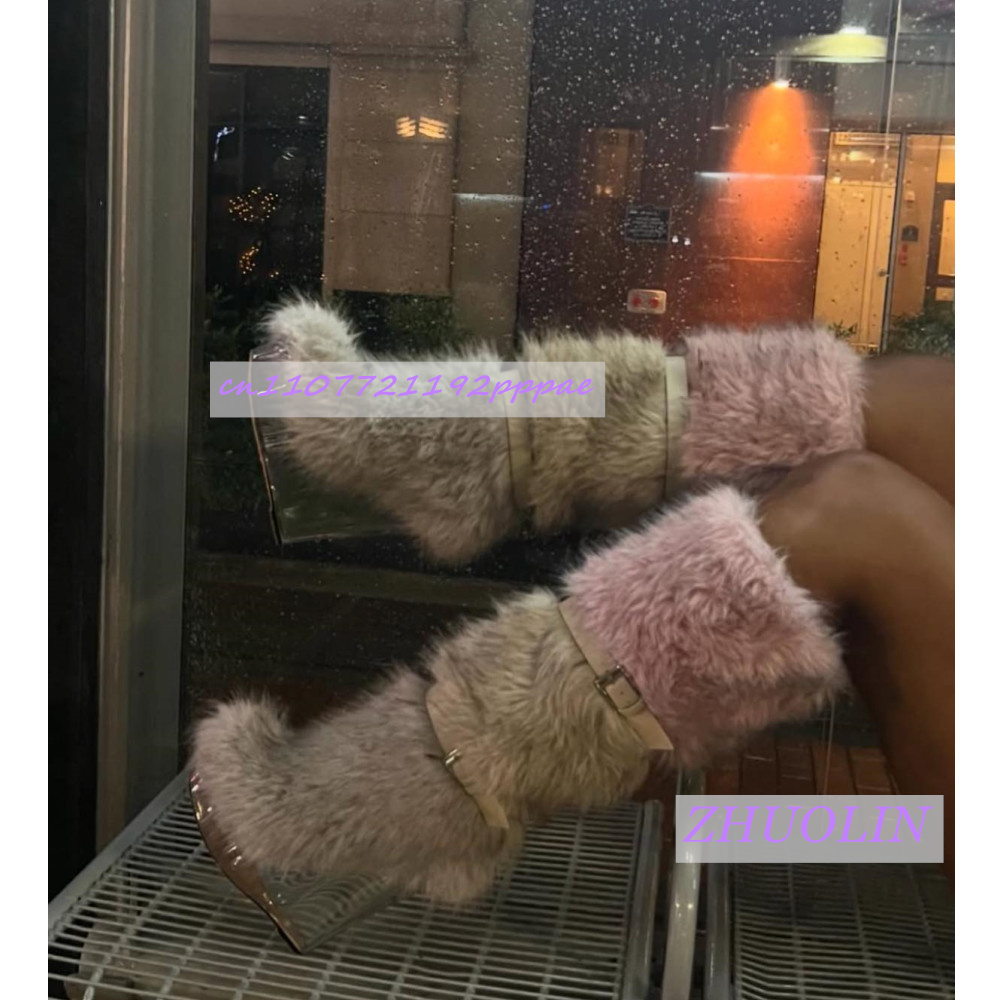 Waterproof Winter Boot - 겨울 그라데이션 퍼리 투명 웨지 부츠