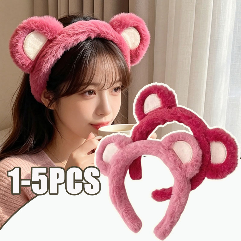 1-5PCS 귀여운 딸기 곰 플러시 헤어 후프 여성 가 - Winter Headband Fleece 리뷰 및 가격