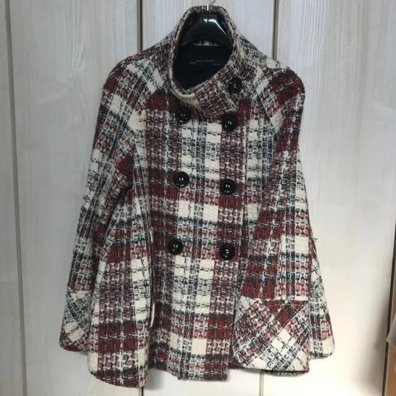 따뜻한 체크무늬 터틀넥 숄더 스트레이트 코트 여성 더블 - Wool Coat Peacoat 리뷰 및 가격